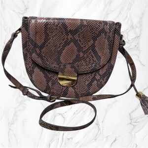 G.I.L.I Leather Printed Saddle Bag python snake print on brown black leather